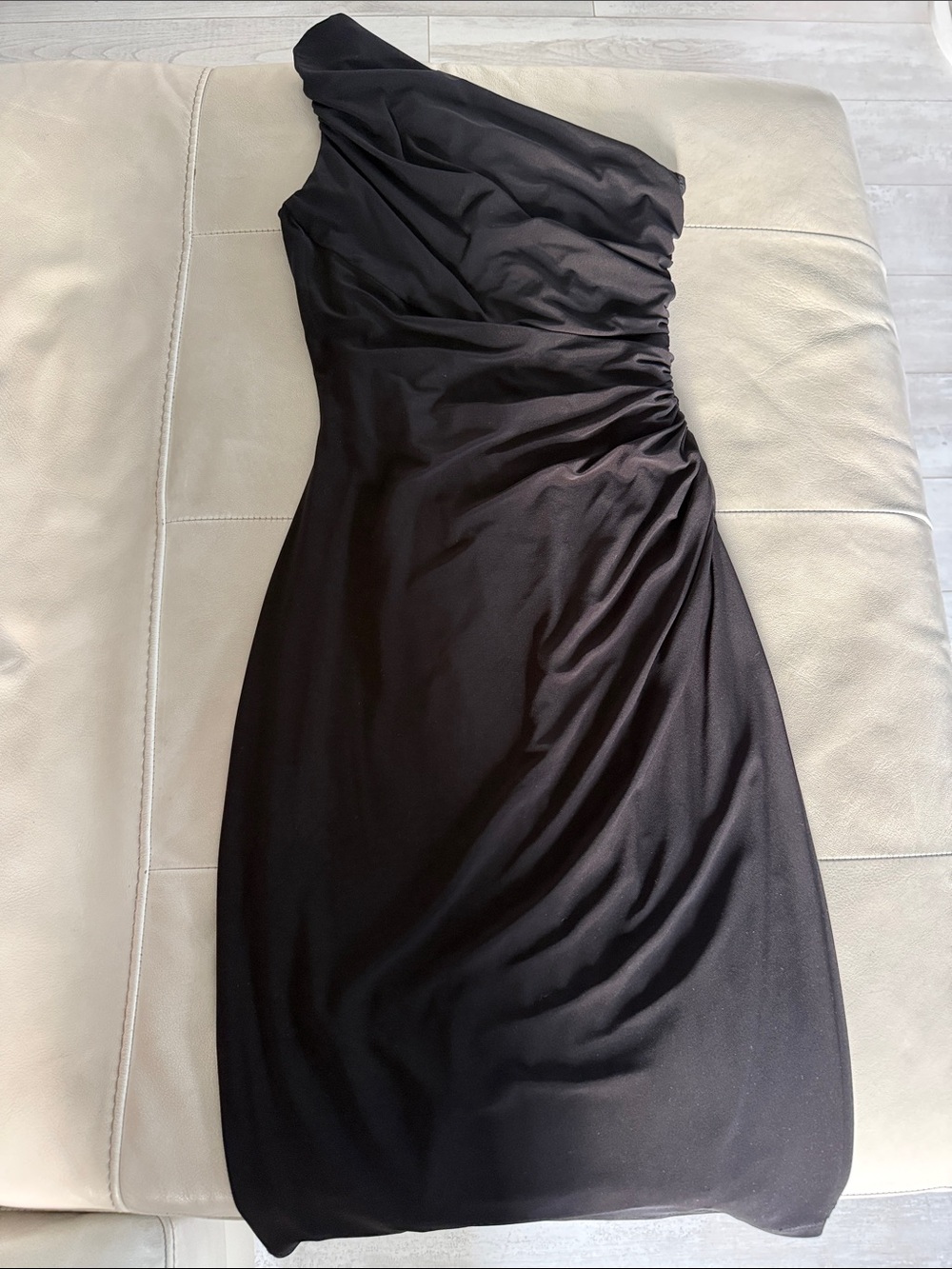Lauren Ralph Lauren Black One-Shoulder Ruched Cocktail Dress